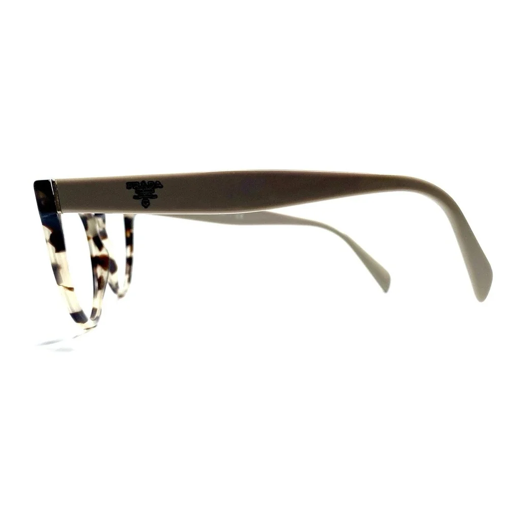 Prada Brown Beige Tan Gold Tortoise Cat Eye Oval Glasses Italy VPR 01U 54 17 140